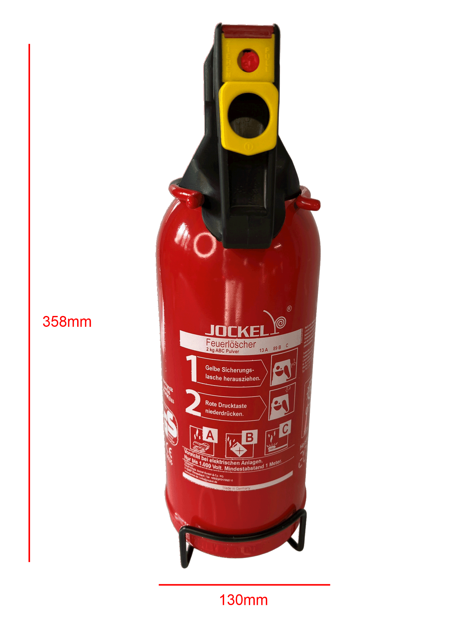 Roter 2kg ABC Pulver Feuerlöscher mit  Sicherheitslasche