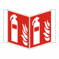 Nasenschild Feuerlöscher, zweiseitig bedruckt mit 2 Feuerlöscher Symbolen nach ISO 7010/F 001, Kunststoff, langnachleuchtend, in den Maßen 200x200x25mm und 300x300x30mm