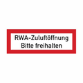 Brandschutzschild mit Aufdruck "RWA-Zuluftöffnung Bitte freihalten", hochwertige HQ-Folie, selbstklebend, 210x74mm