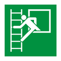 Rettungsschild Notfenster mit Fluchtleiter, nach ISO 7010 / E 016, hochwertige HQ-Folie selbstklebend, 200x200mm