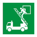 Rettungsschild Rettungsfenster "Drehleiter", nach ISO 7010 E 017, Kunststoff langnachleuchtend, in den Maßen 200x200mm