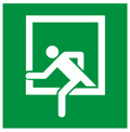 Rettungsschild Rettungsfenster, nach DIN 4844-2 / ASR A1.3 D-E019,  Kunststoff langnachleuchtend, in den Maßen 200x200mm