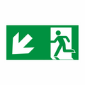 Rettungswegschild "links abwärts", nach ISO 7010 / E 001 + E 006,  Kunststoff langnachleuchtend, in den Maßen 297x148mm + 400x200mm