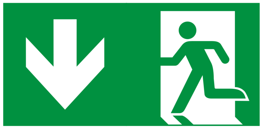 Grünes langnachleuchtendes Fluchtwegschild Rettungsweg nach rechts mit Pfeil nach DIN EN ISO 7010.