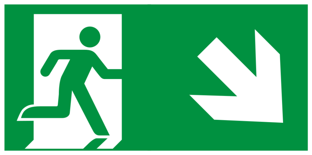 Grünes langnachleuchtendes Fluchtwegschild Rettungsweg rechts abwärts nach DIN EN ISO 7010