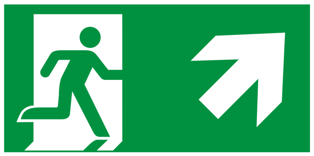 Grünes langnachleuchtendes Fluchtwegschild Rettungsweg rechts aufwärts nach DIN EN ISO 7010.